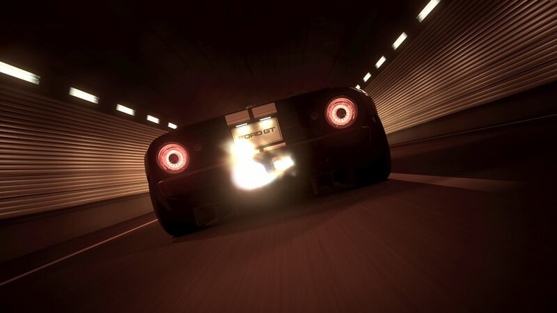 Ford GT in tunnel at night