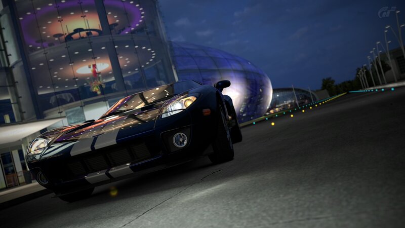 Ford GT on a racetrack at night