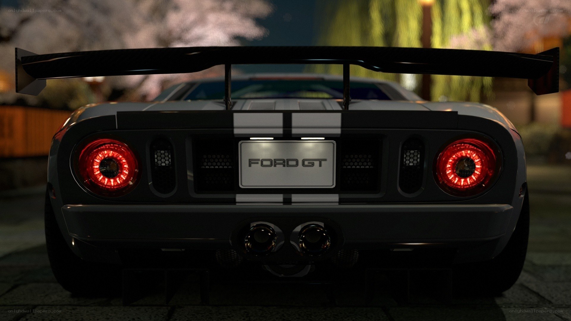 Ford GT rear view at night