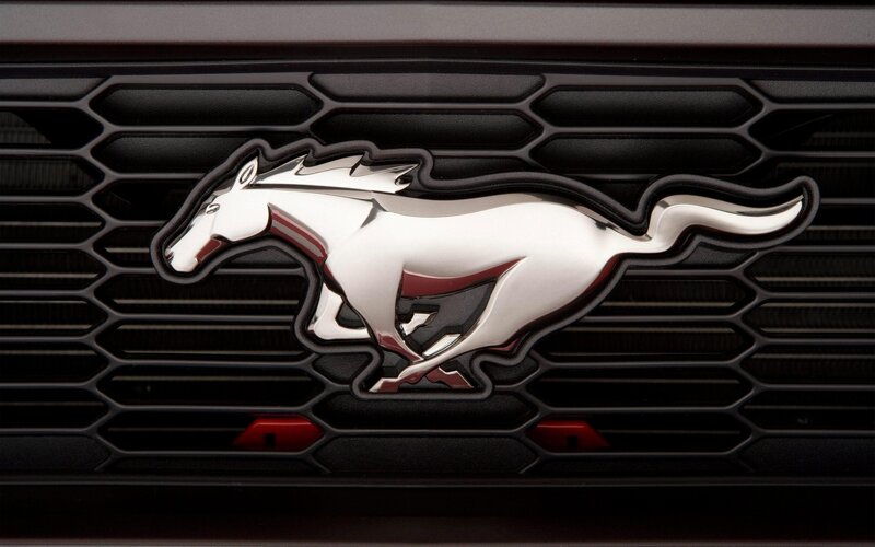 Ford Mustang Emblem — Black, Dramatic, Photograph, Grille, Horse, Red Accents