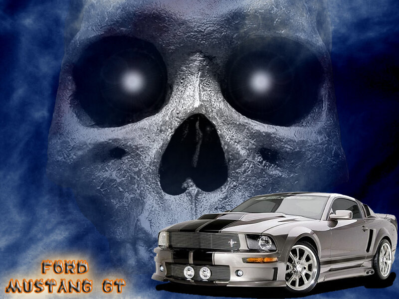 Ford Mustang GT with skull background