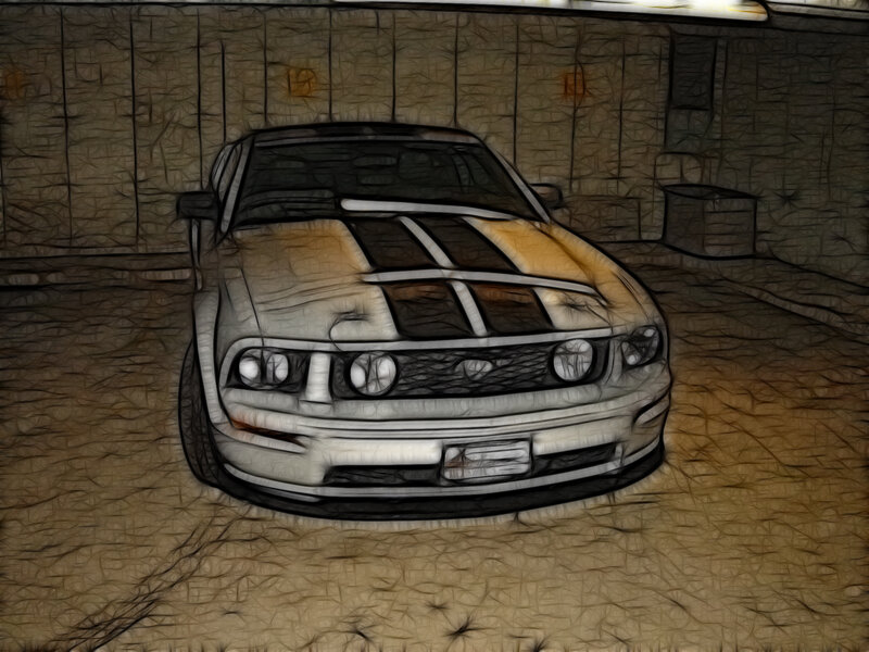 Ford Mustang in garage
