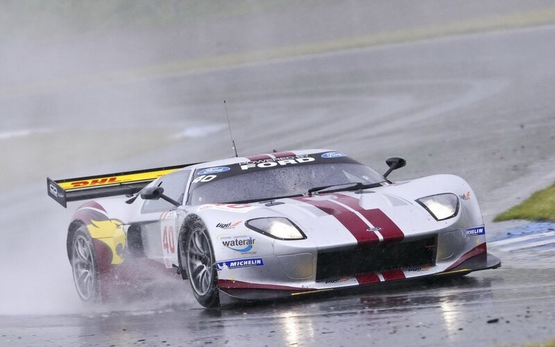 Ford race car on wet track