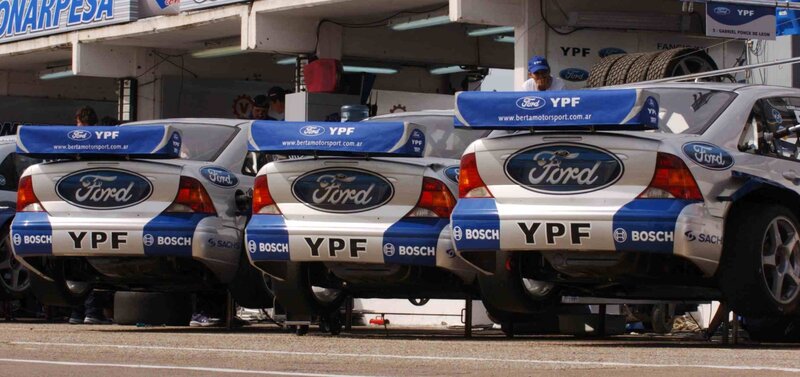 Ford racing cars in pit lane