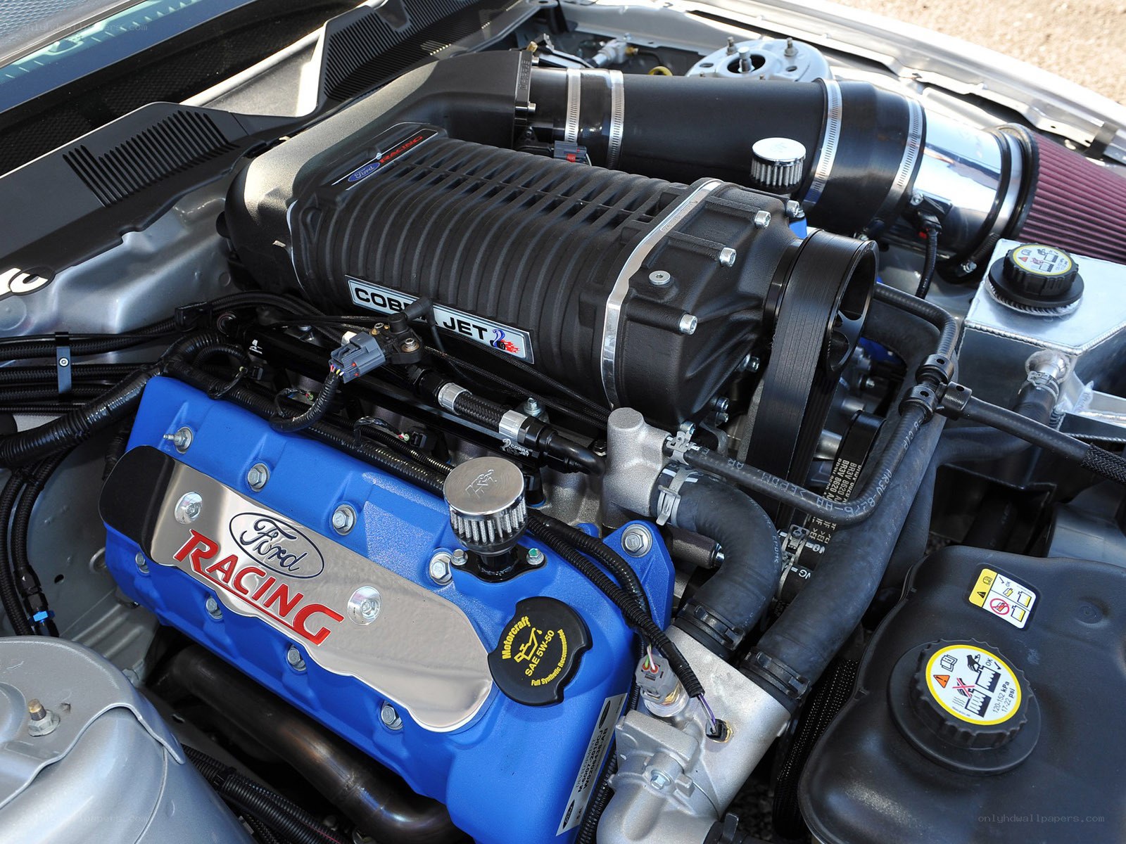Ford Racing engine with supercharger