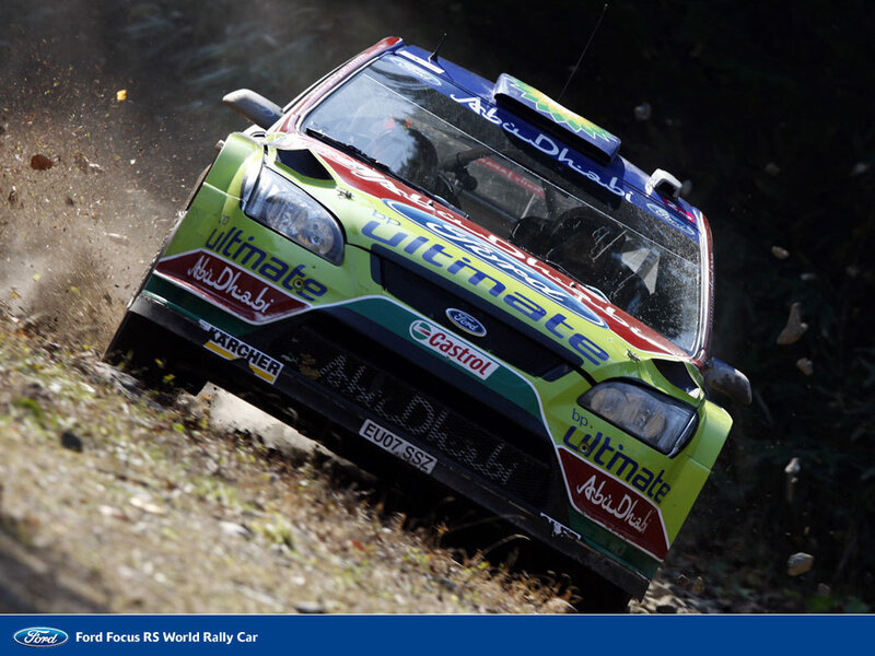 Ford rally car on dirt track