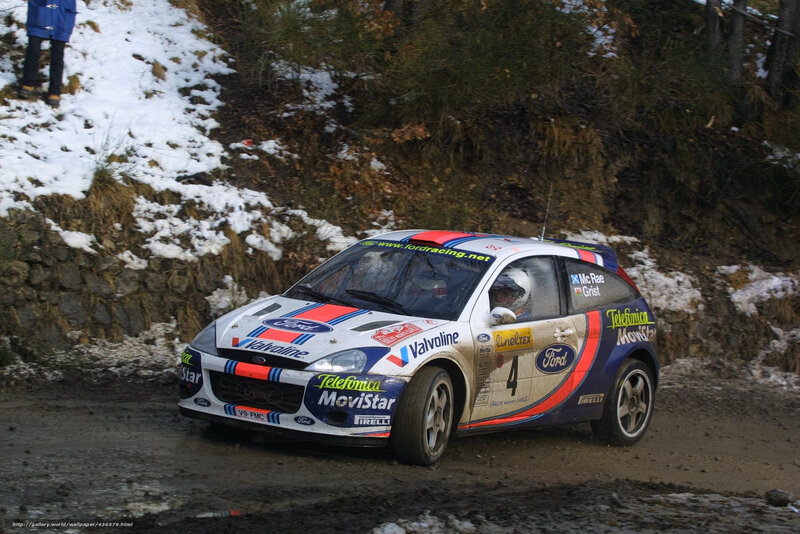 Ford rally car on snowy road