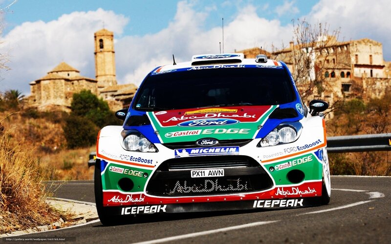 Ford rally car on winding road