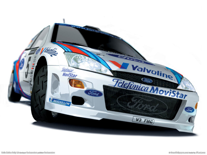Ford rally car with sponsor logos