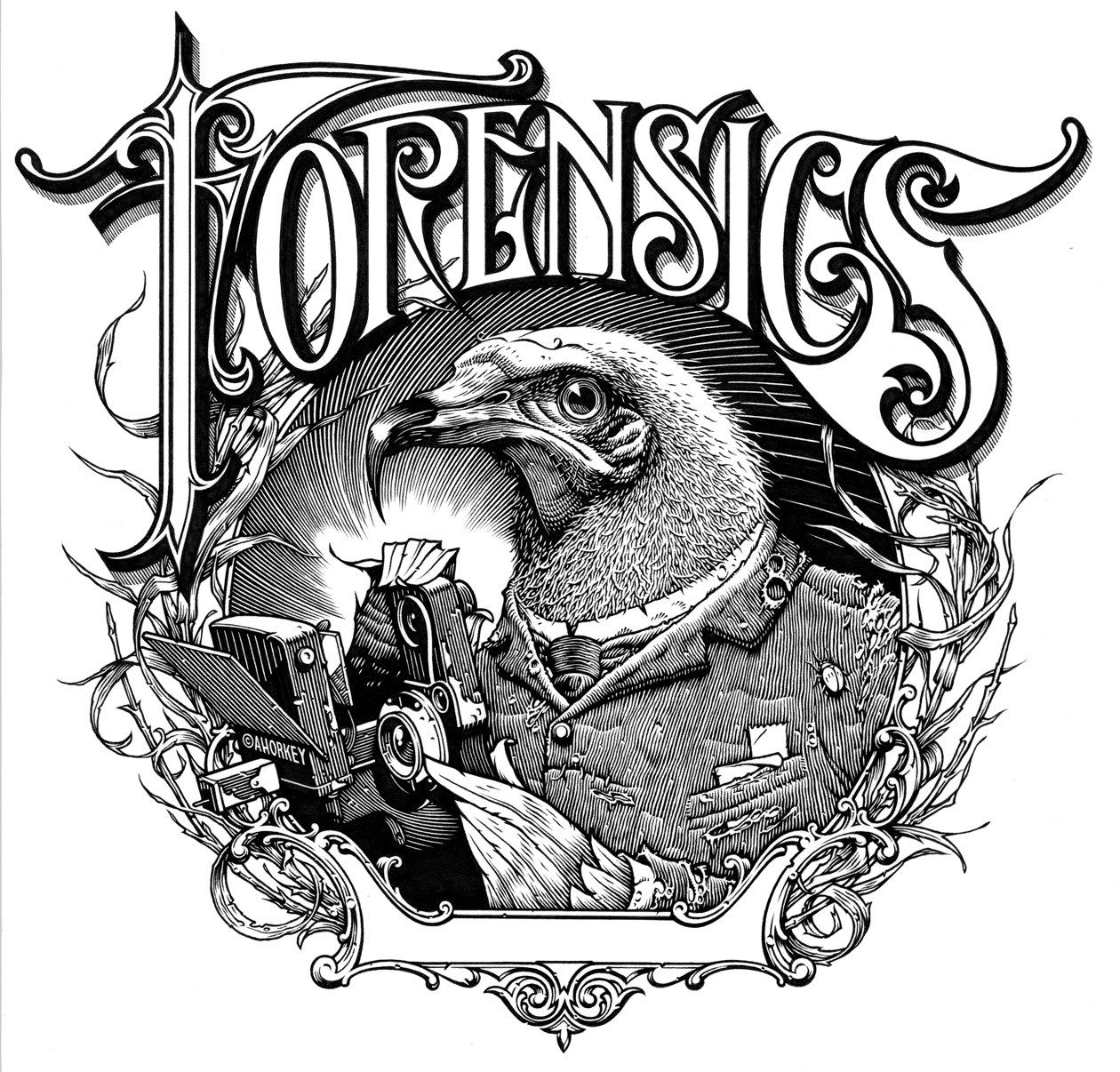 Forensics logo with bird and camera