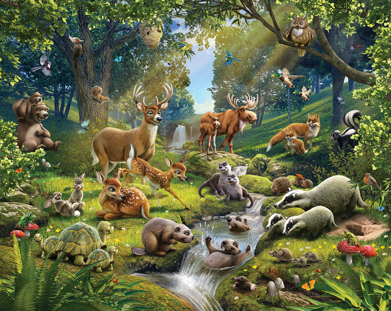 Forest Animals Gathering — Green, Peaceful