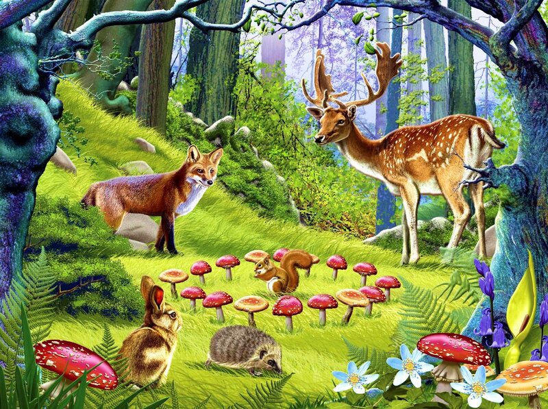 Forest Animals Gathering — Green, Serene