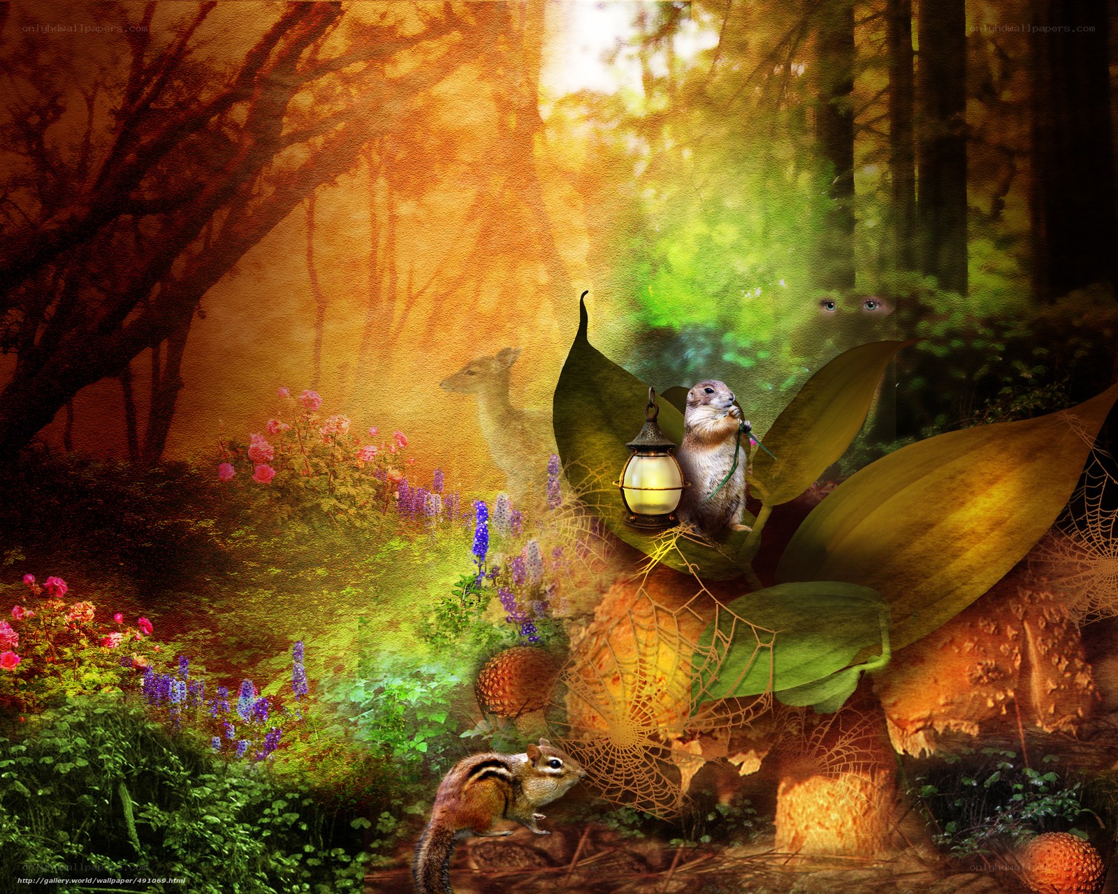 Forest animals in a magical garden