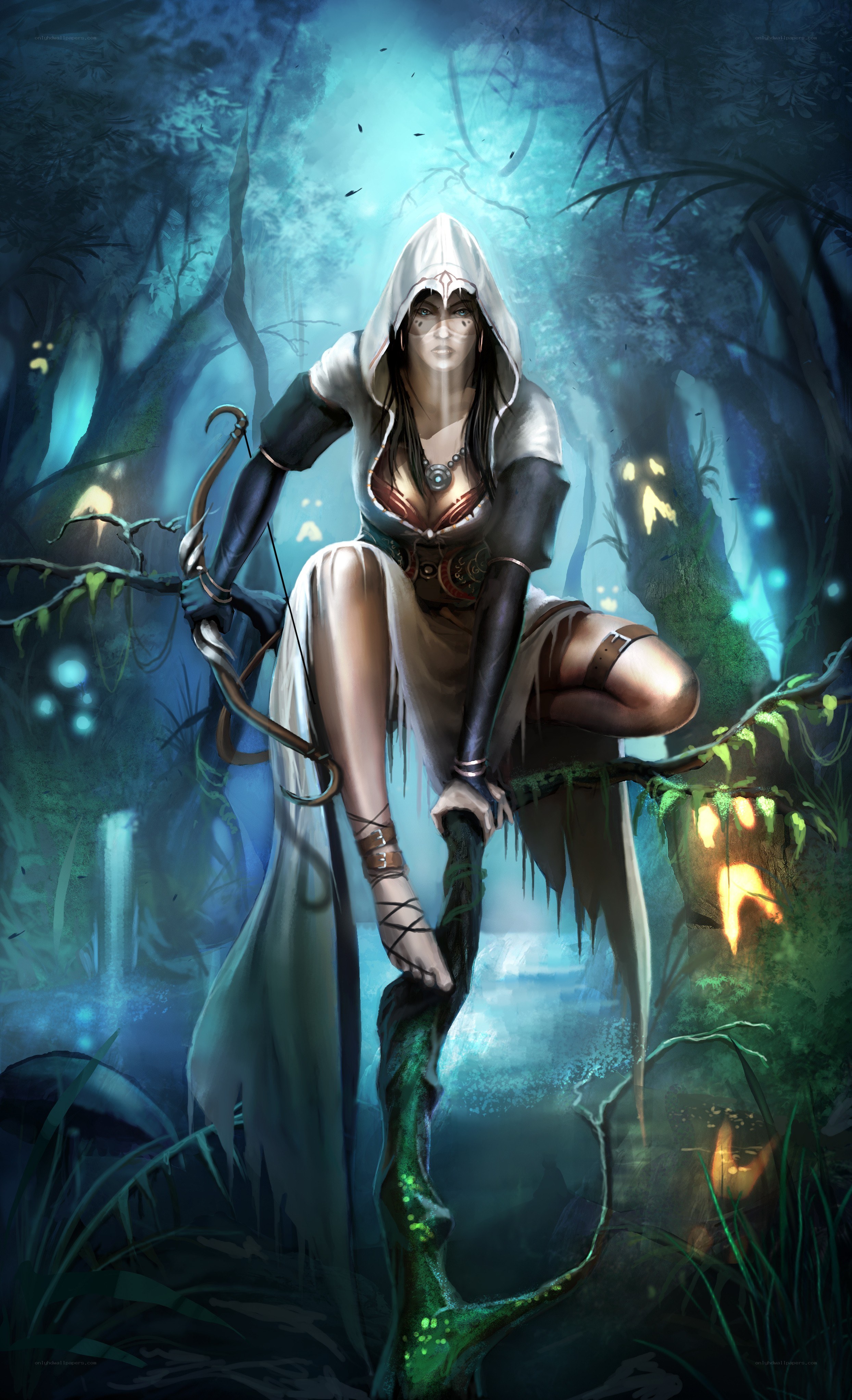 Forest archer in white hood