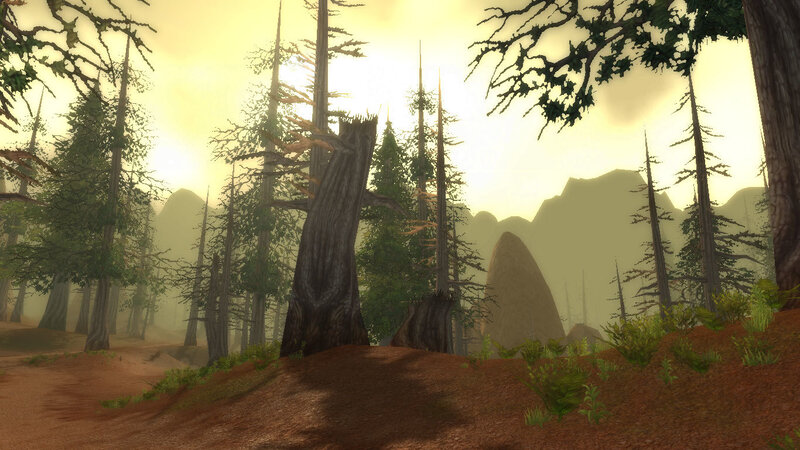 forest at dawn with mountains
