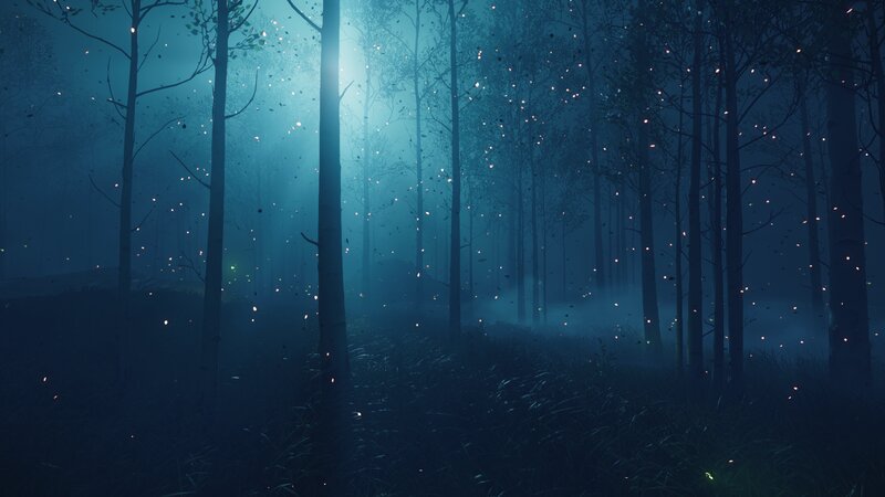 Forest at Night — Blue, Mysterious, 3d Render