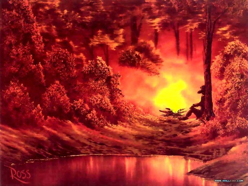Forest at Sunset with Campfire