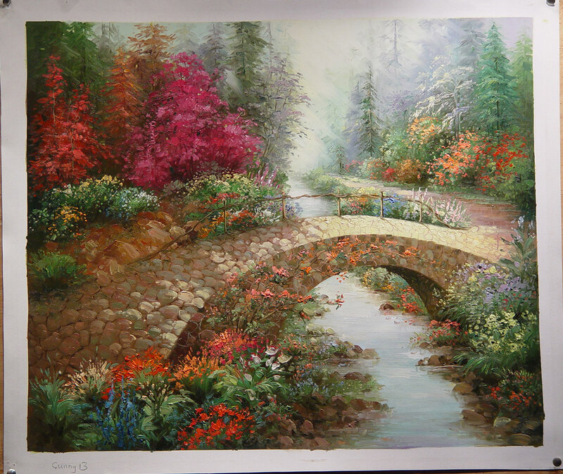 Forest Bridge Landscape Painting