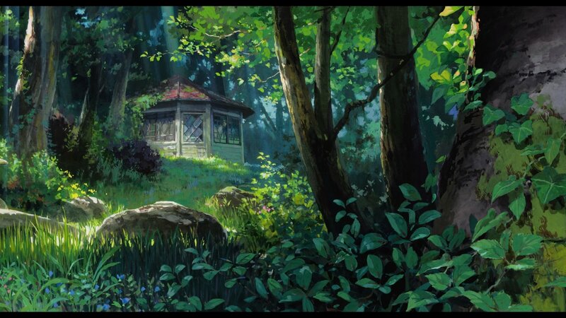 Forest cabin in sunlight