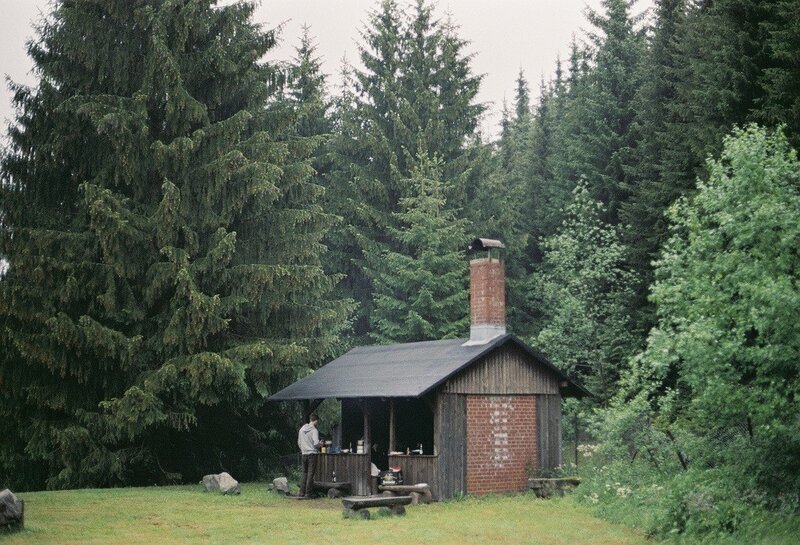 Forest cabin with chimney