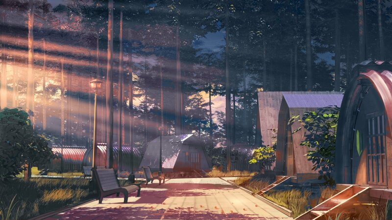 Forest Cabins at Dusk