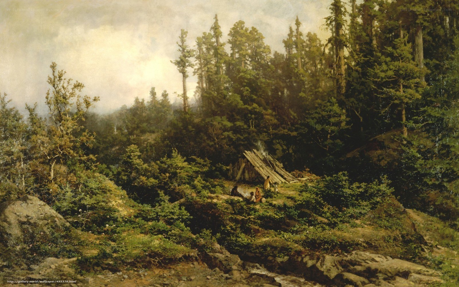 Forest camp scene painting