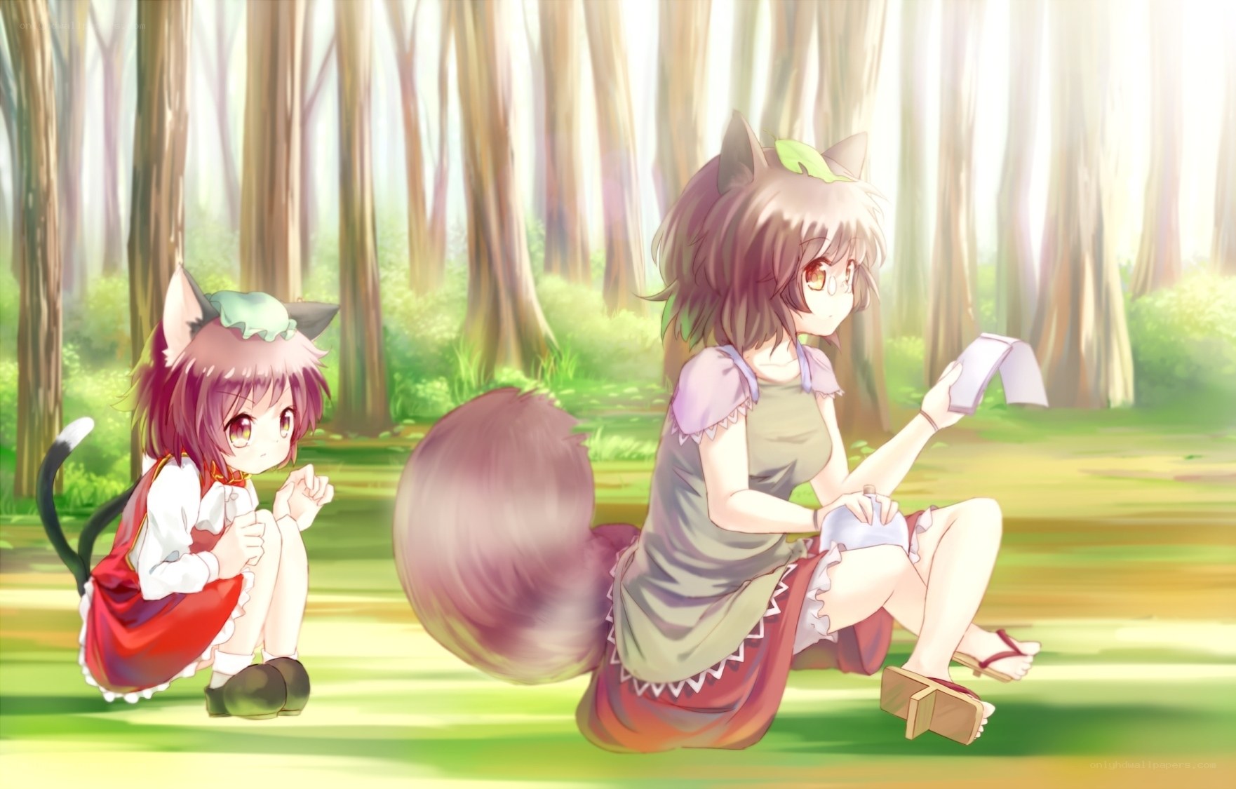 forest cat girls reading