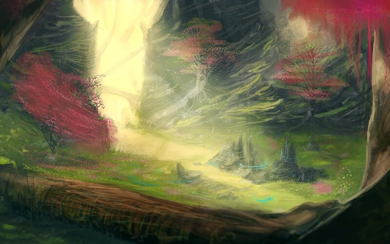 Forest Clearing with Glowing Light