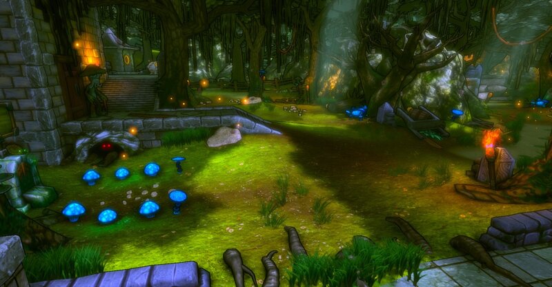forest clearing with glowing mushrooms
