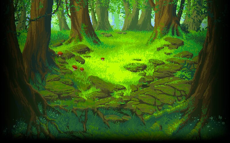 Forest Clearing with Mushrooms — Green