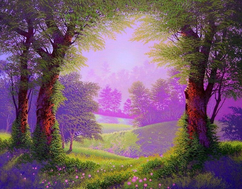 Forest Clearing with Trees — Purple