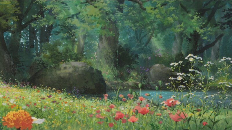 Forest clearing with wildflowers