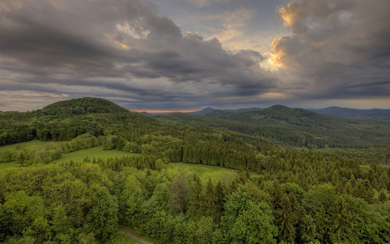 Forest-covered Hills — Green, Dramatic, Sunset