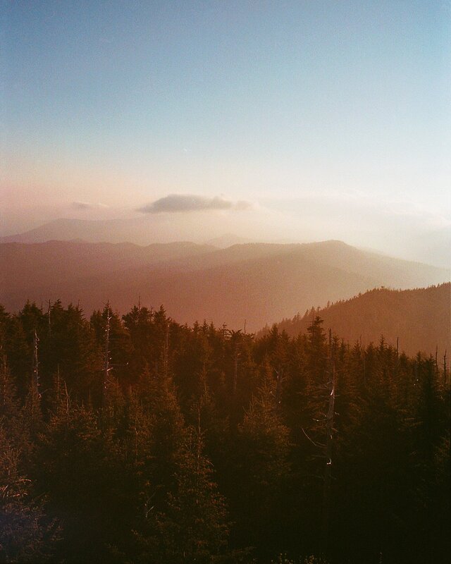 Forest-covered Mountains — Blue, Serene, Sunset