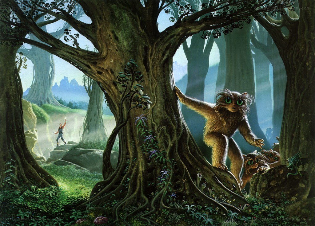 Forest creatures and traveler