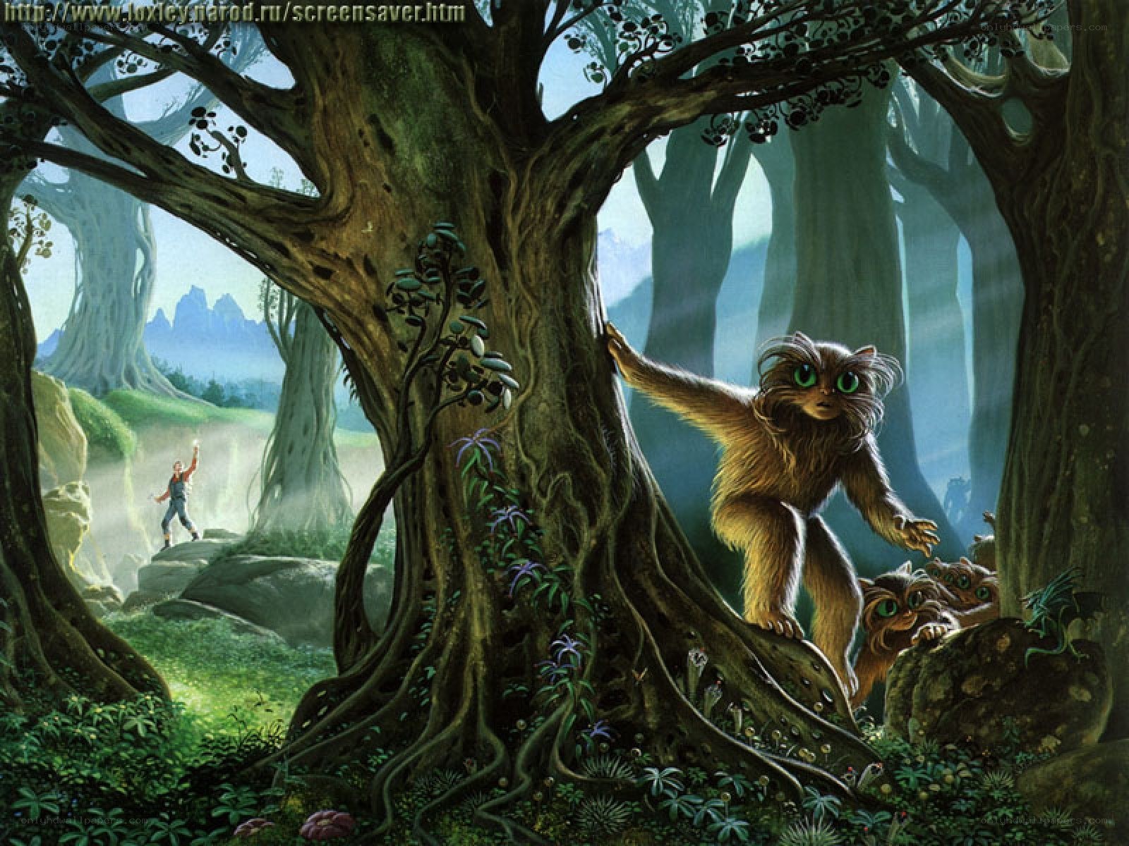 Forest creatures in a fantasy landscape