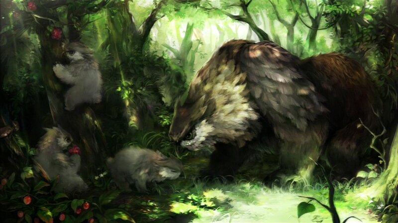 Forest creatures in a sunlit glade
