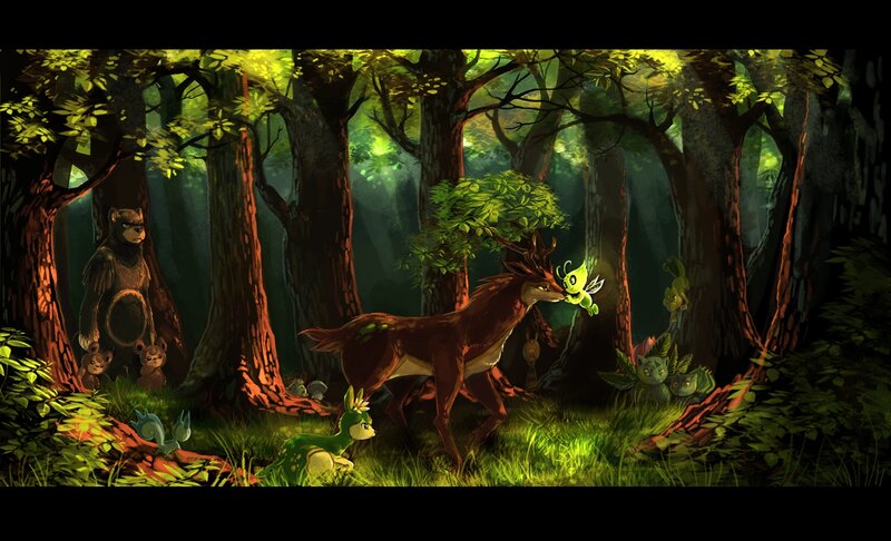 Forest creatures in moonlight