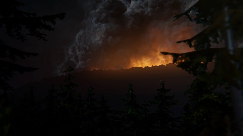 Forest Fire at Night — Black, Dramatic, Digital Art