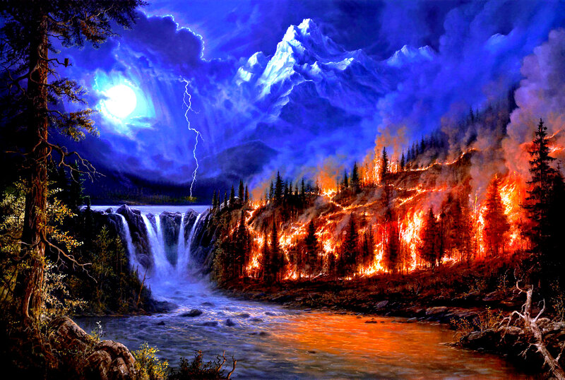 Forest Fire at Night — Blue