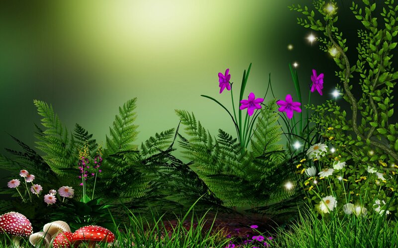 Forest Floor with Flowers — Green