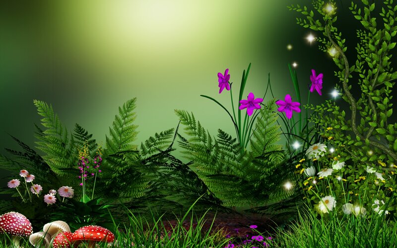 Forest Floor with Mushrooms — Green
