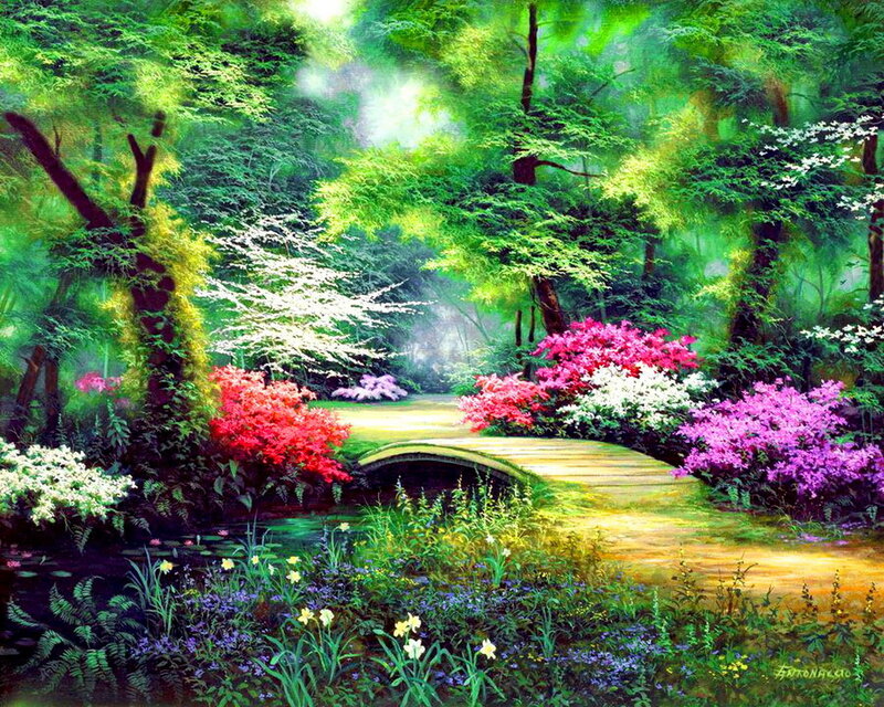 Forest Garden with Bridge
