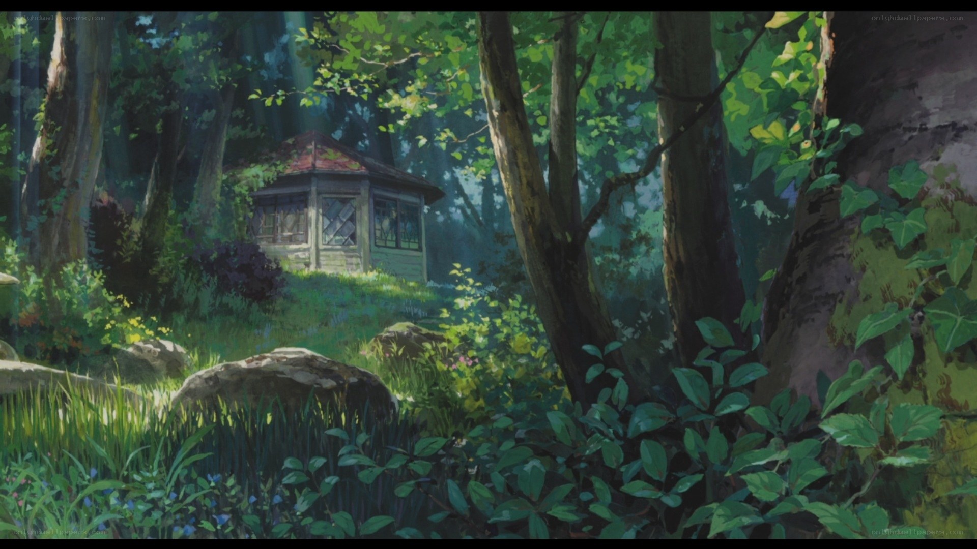 Forest gazebo in sunlight