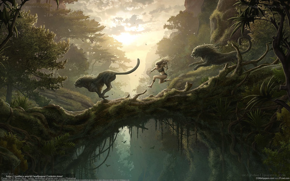Forest girl fleeing predators
