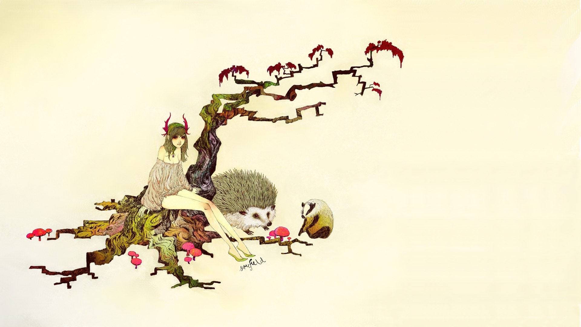 forest girl with animals