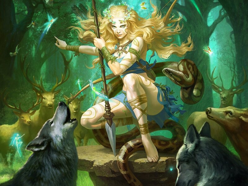 Forest goddess with animals