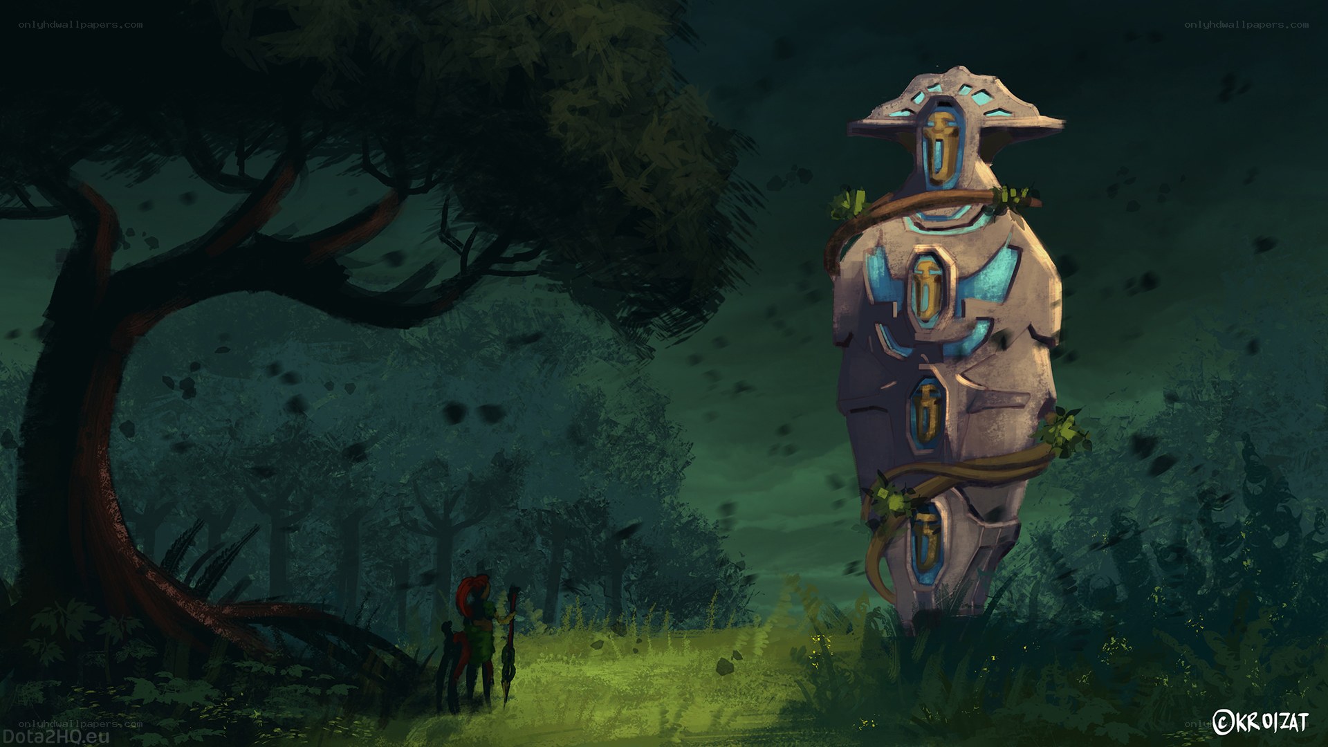 forest guardians and ancient statue
