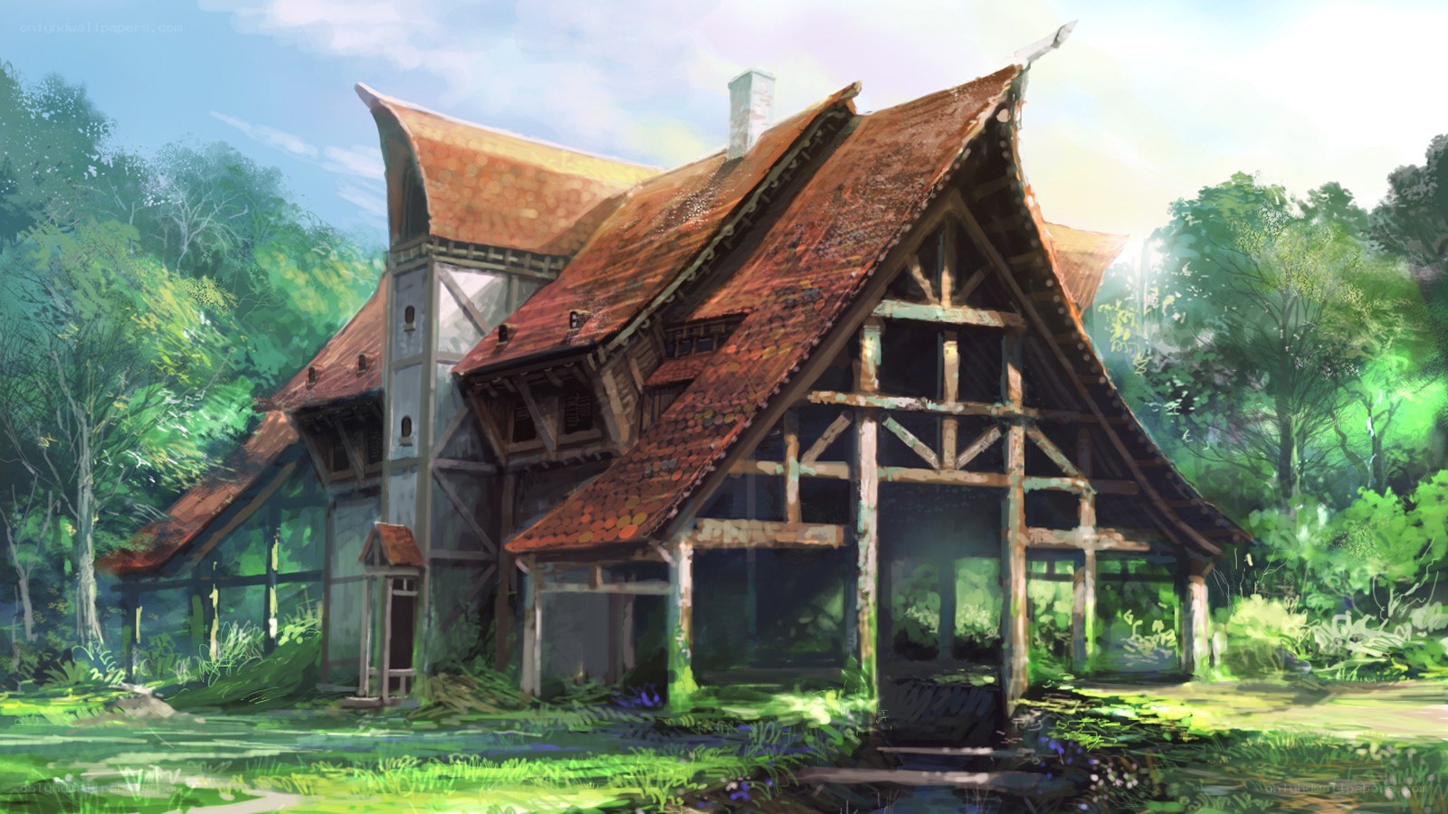 forest house illustration