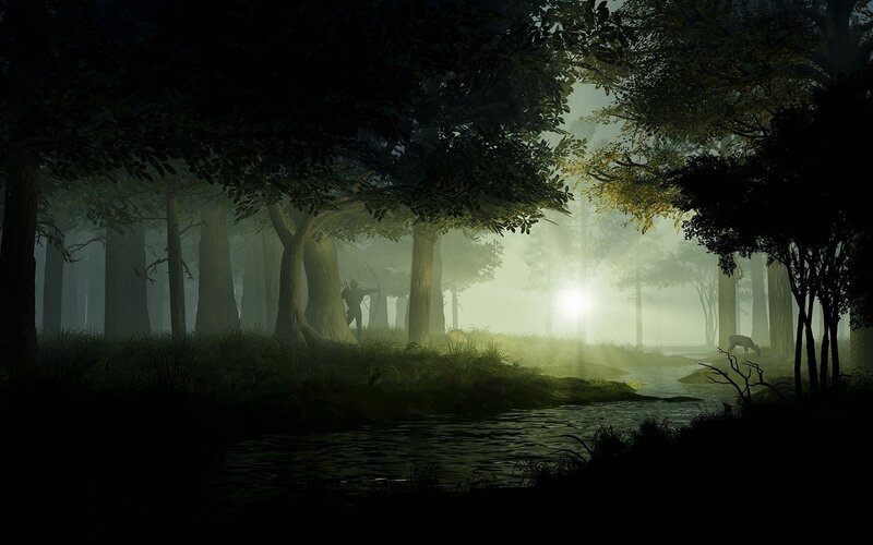 Forest hunter at dawn